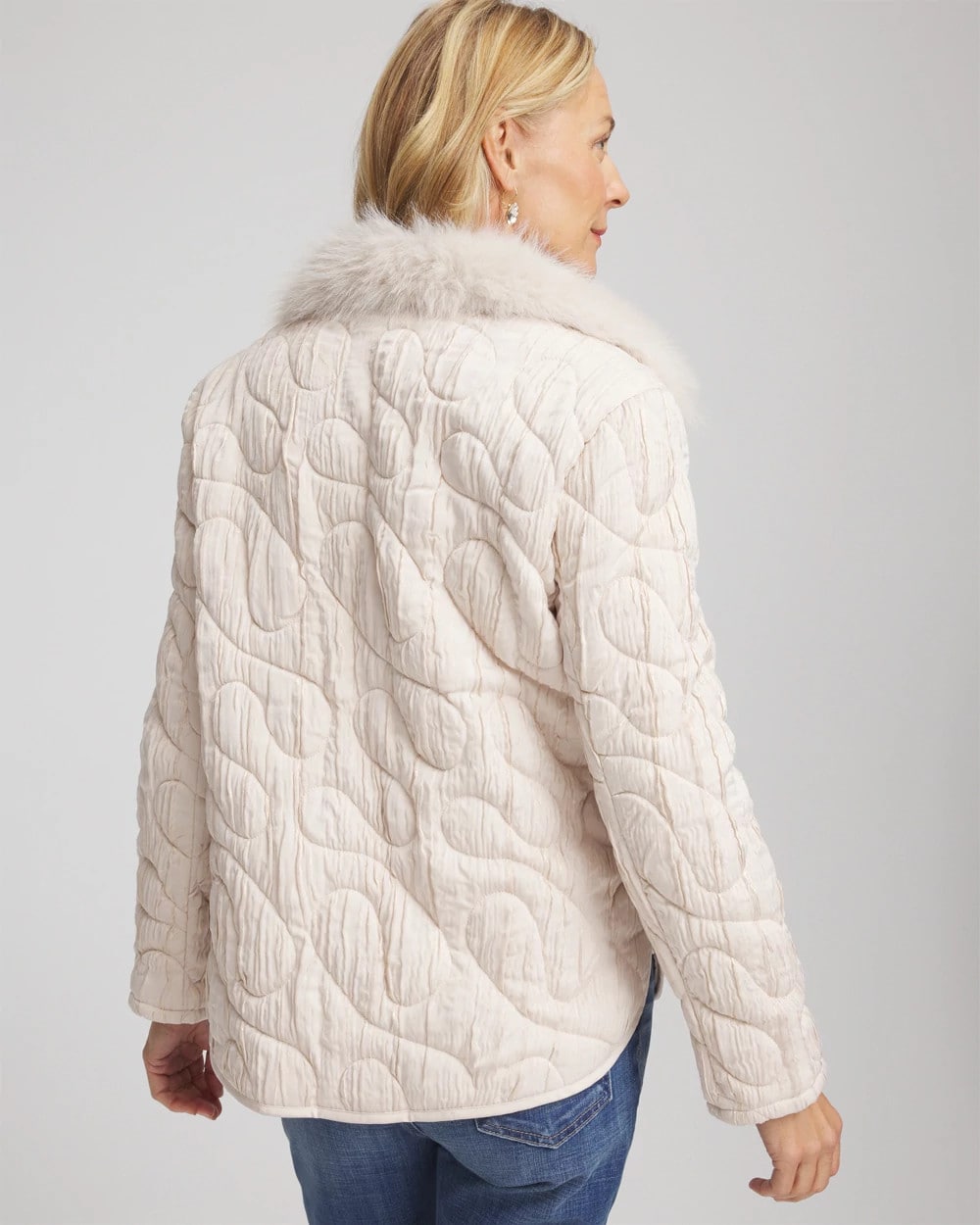 Chico's Quilted Faux Fur Collar Jacket