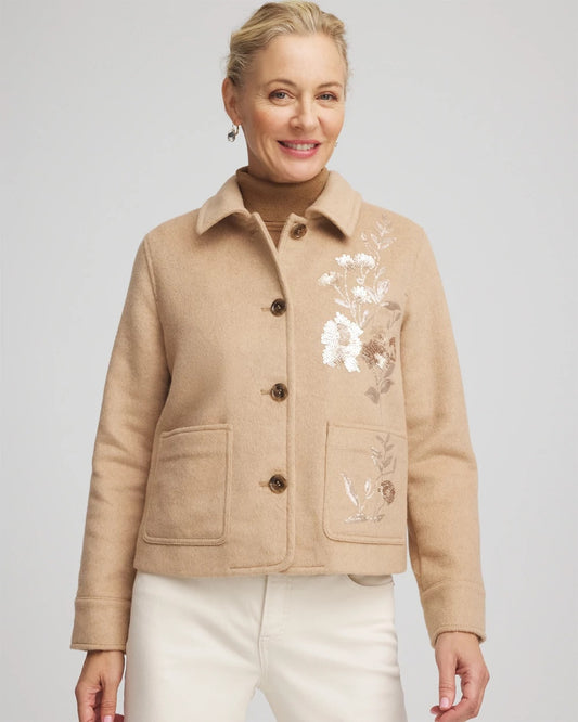 Chico's Embroidered Wool Chore Jacket