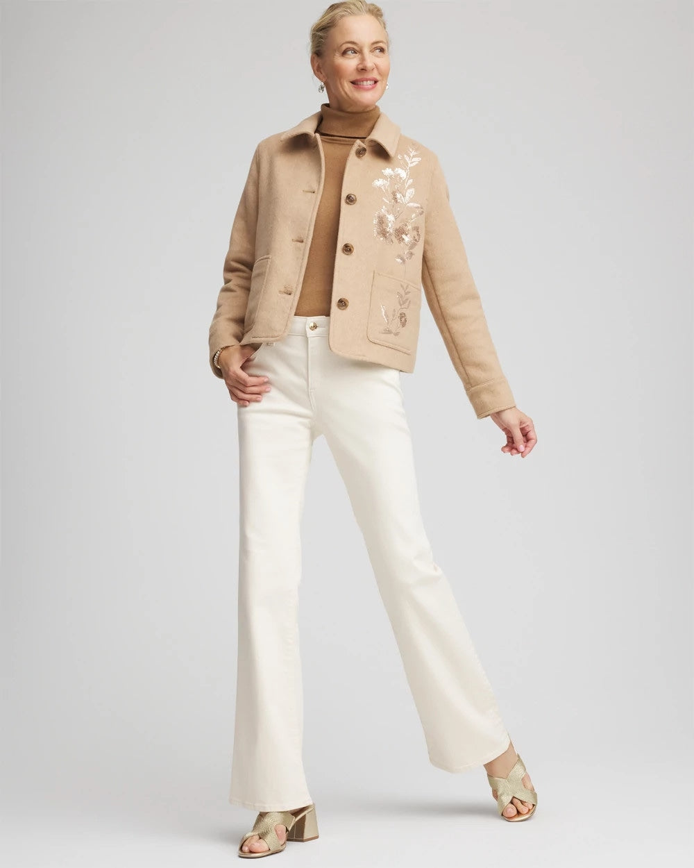 Chico's Embroidered Wool Chore Jacket