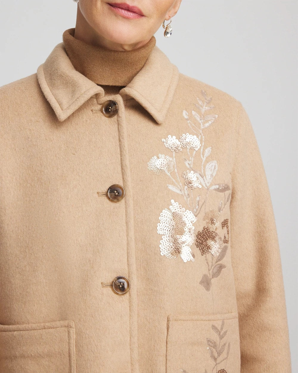 Chico's Embroidered Wool Chore Jacket