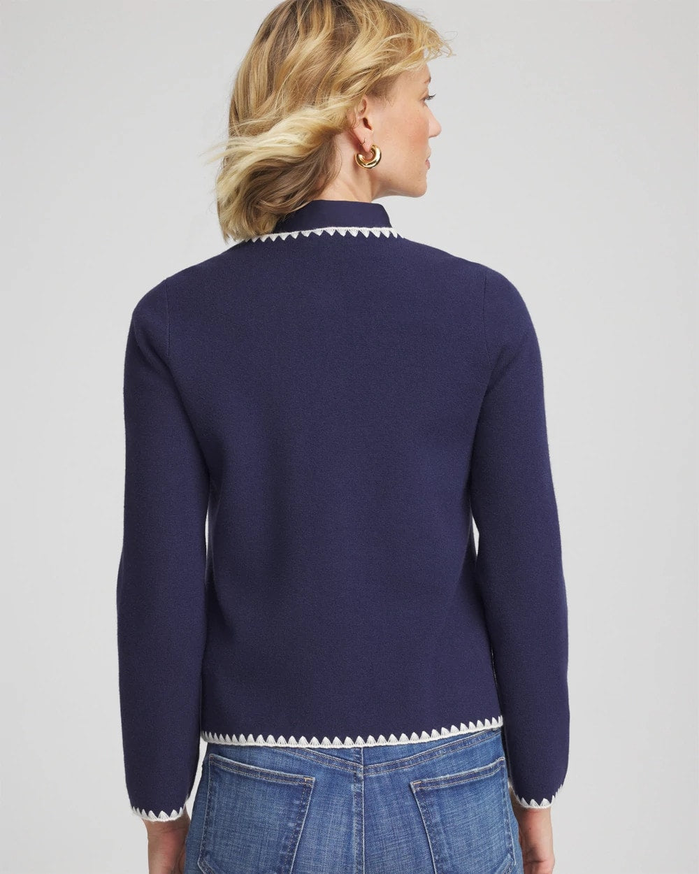 Chico's Blanket Stitch Crewneck Cardigan