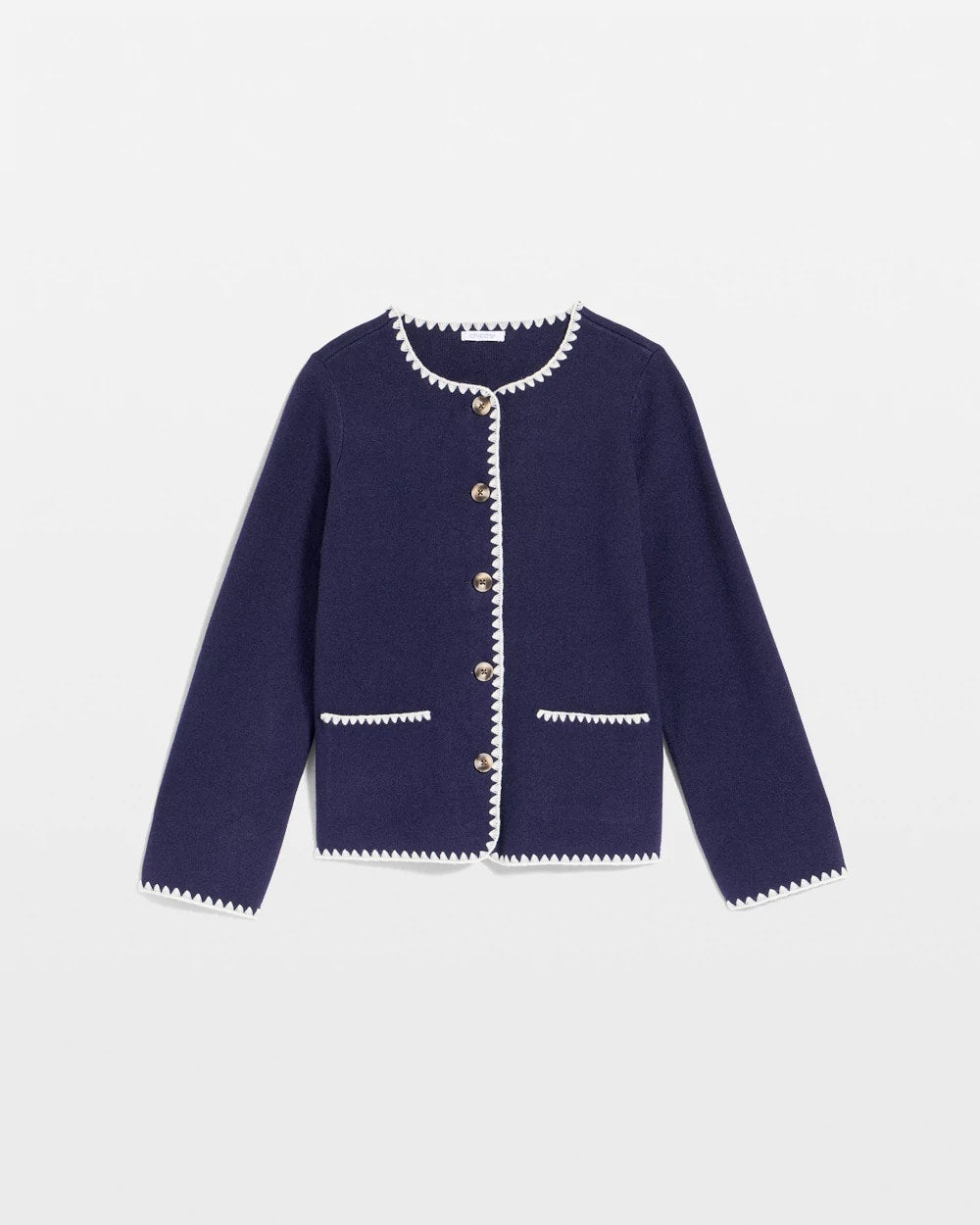 Chico's Blanket Stitch Crewneck Cardigan