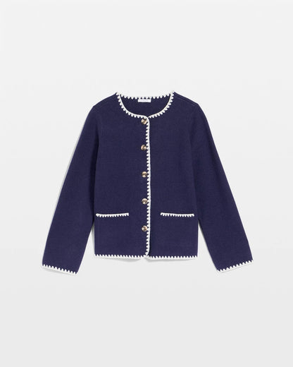 Chico's Blanket Stitch Crewneck Cardigan