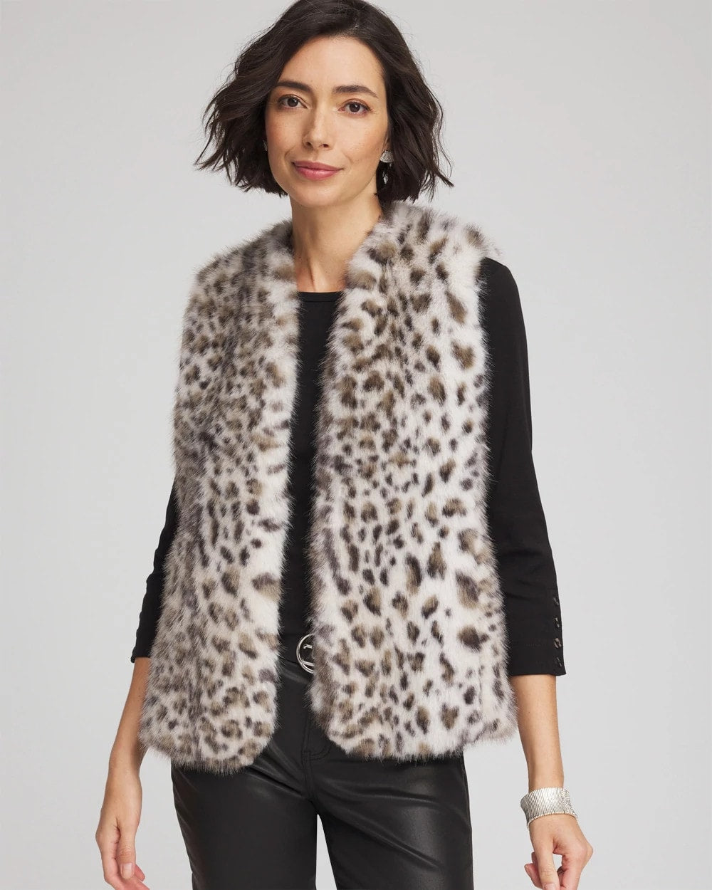Chico's Snow Leopard Faux Fur Vest