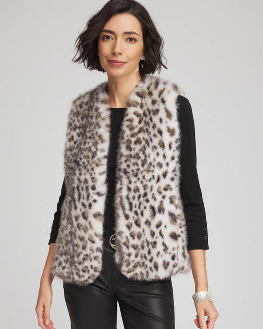 Chico's Snow Leopard Faux Fur Vest