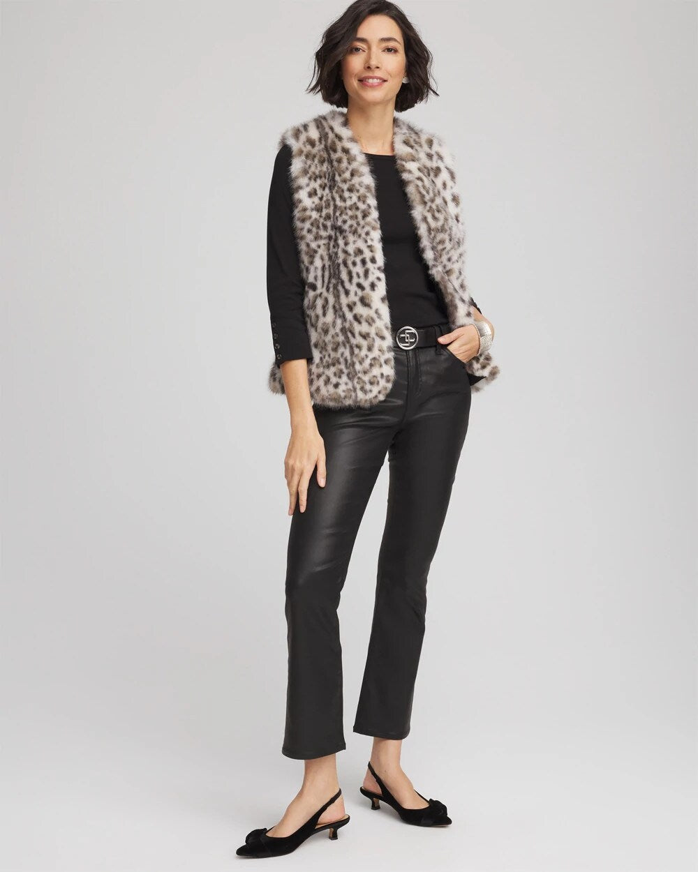 Chico's Snow Leopard Faux Fur Vest