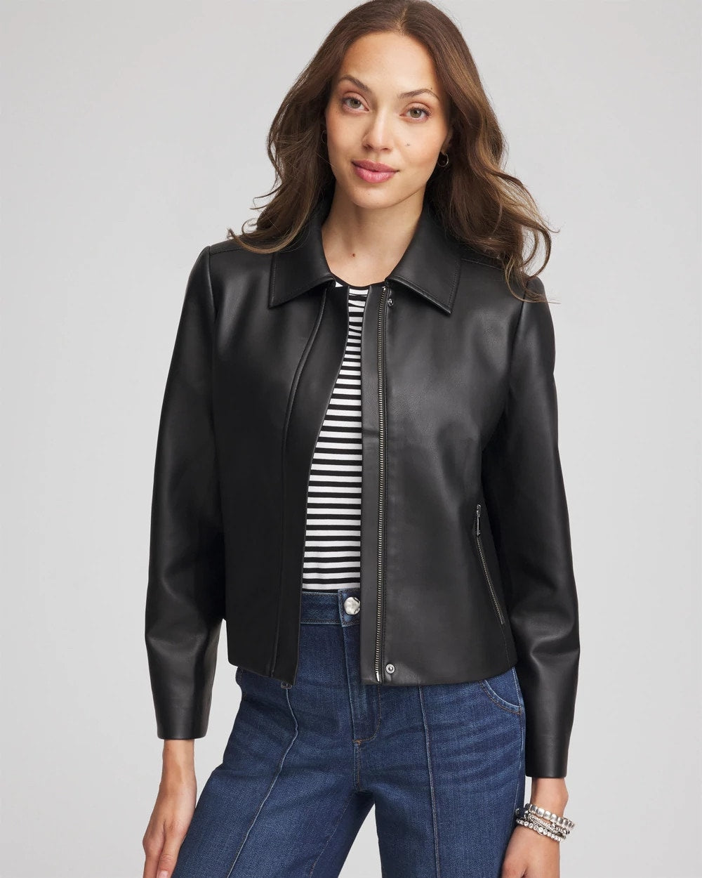 Chico's Faux Leather Zip-Front Jacket