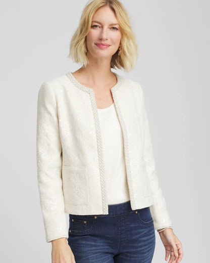 Chico's Pearl Trim Tweed Jacket
