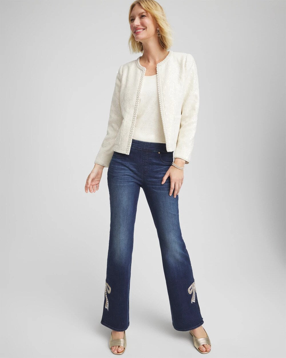 Chico's Pearl Trim Tweed Jacket