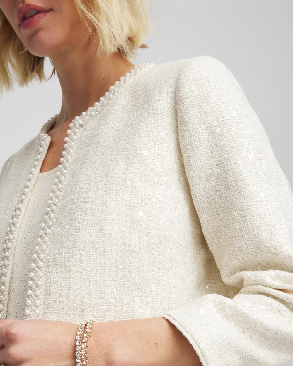 Chico's Pearl Trim Tweed Jacket