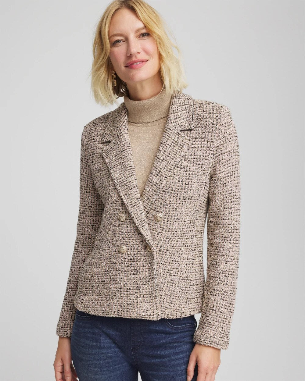 Chico's Double Breasted Tweed Blazer