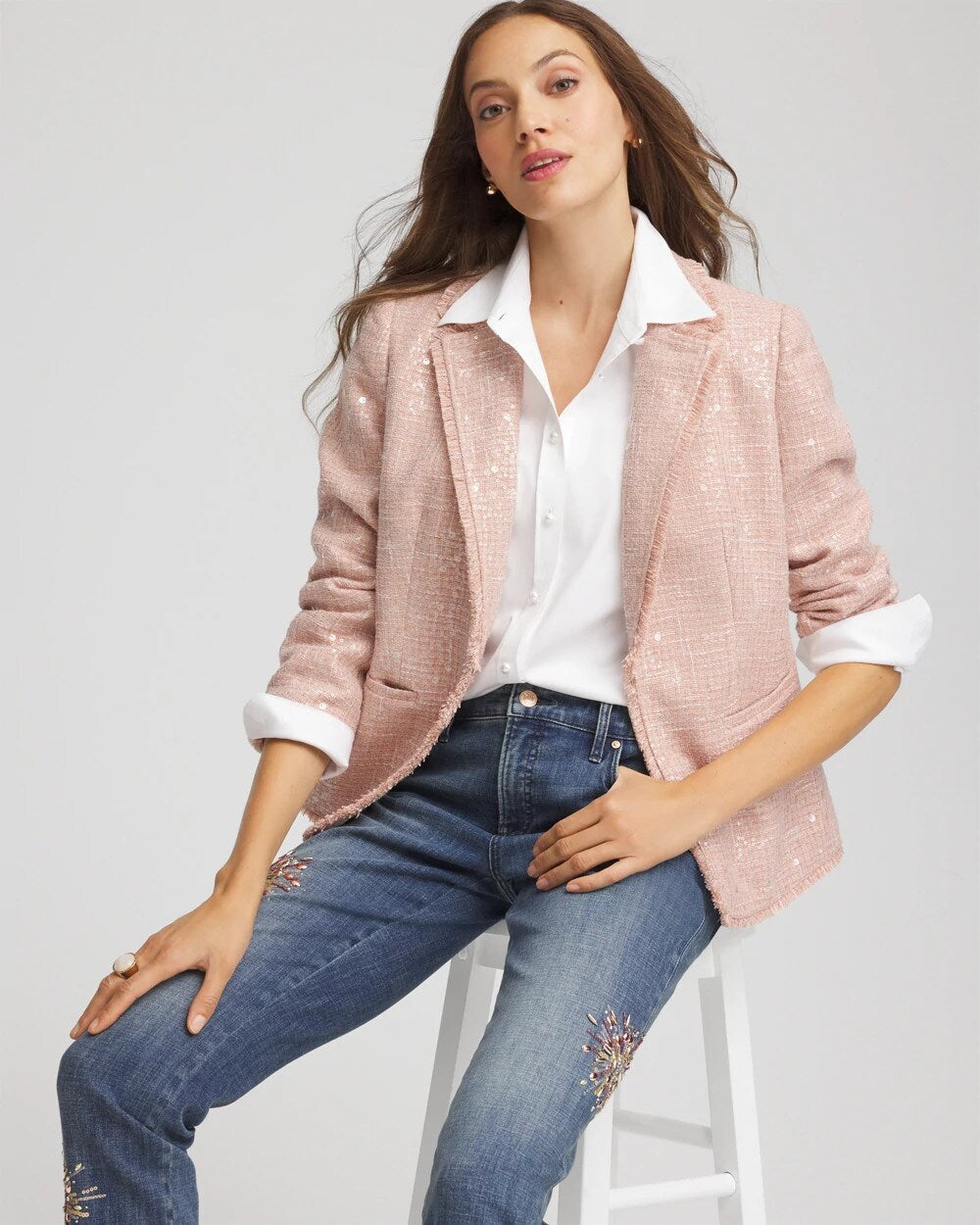 Chico's Party Tweed Sequins Blazer