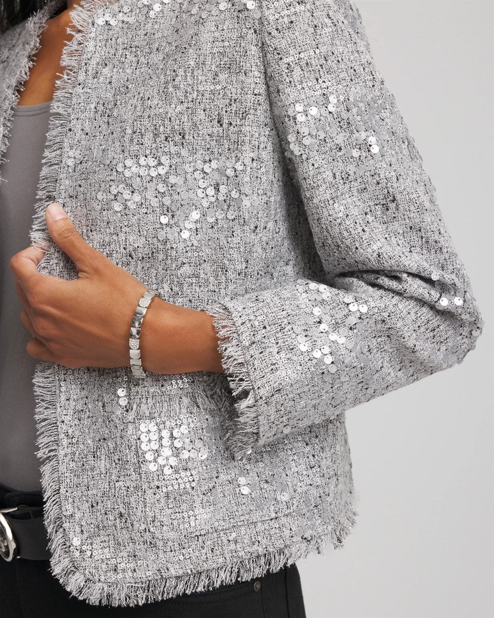 Chico's Silver Sequins Tweed Jacket