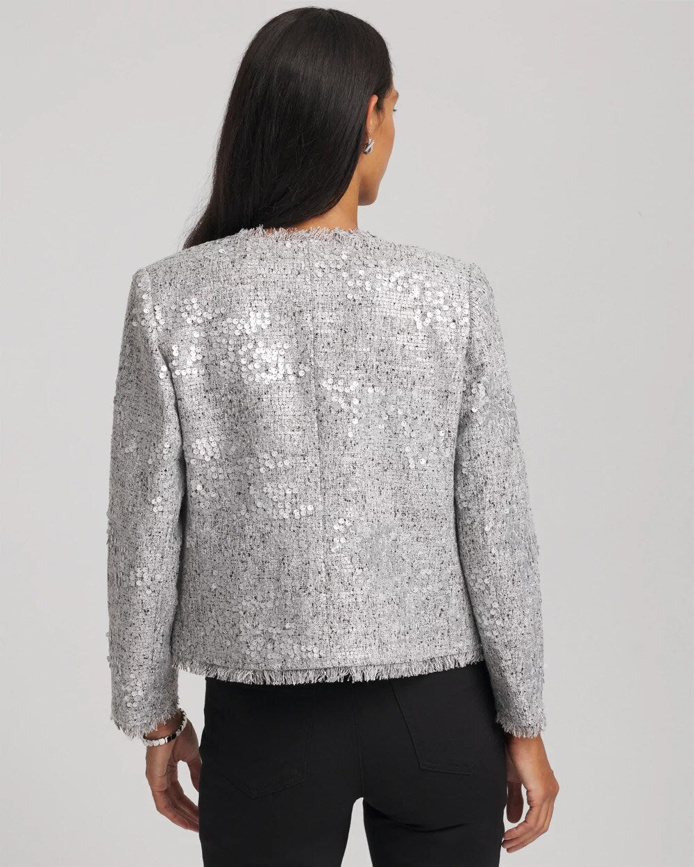 Chico's Silver Sequins Tweed Jacket