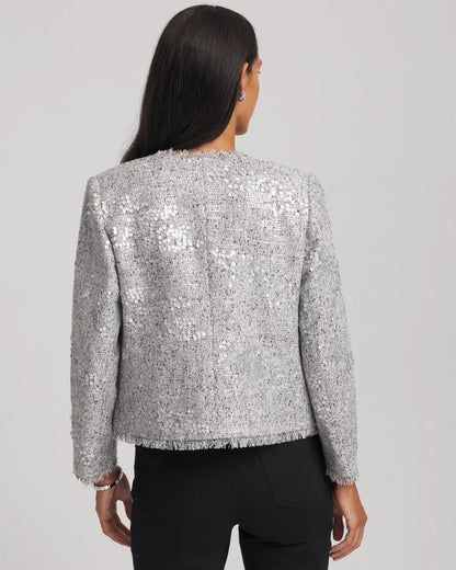 Chico's Silver Sequins Tweed Jacket