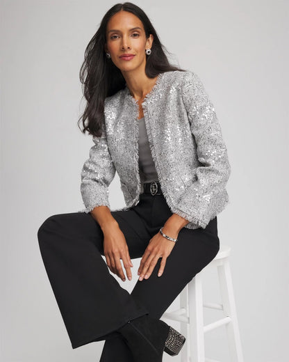 Chico's Silver Sequins Tweed Jacket