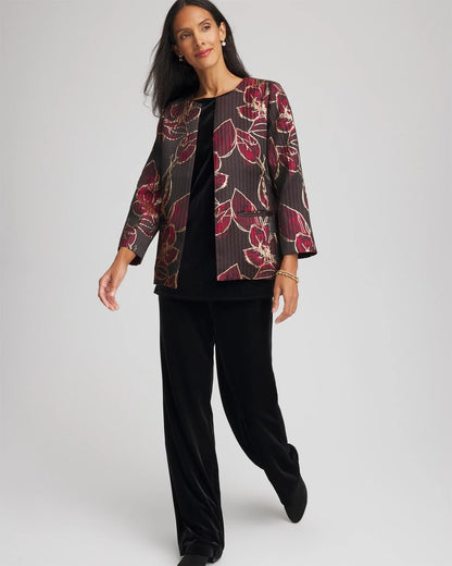 Chico's Travelers™ Collection Jacquard Foiled Floral Jacket