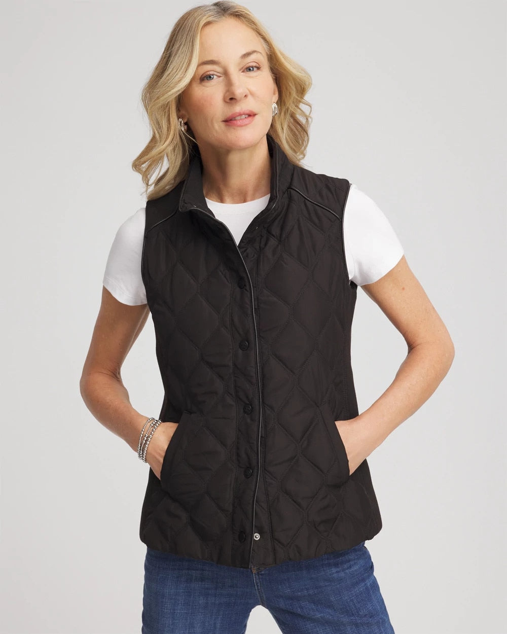 Chico's Rib Trim Quilted Vest