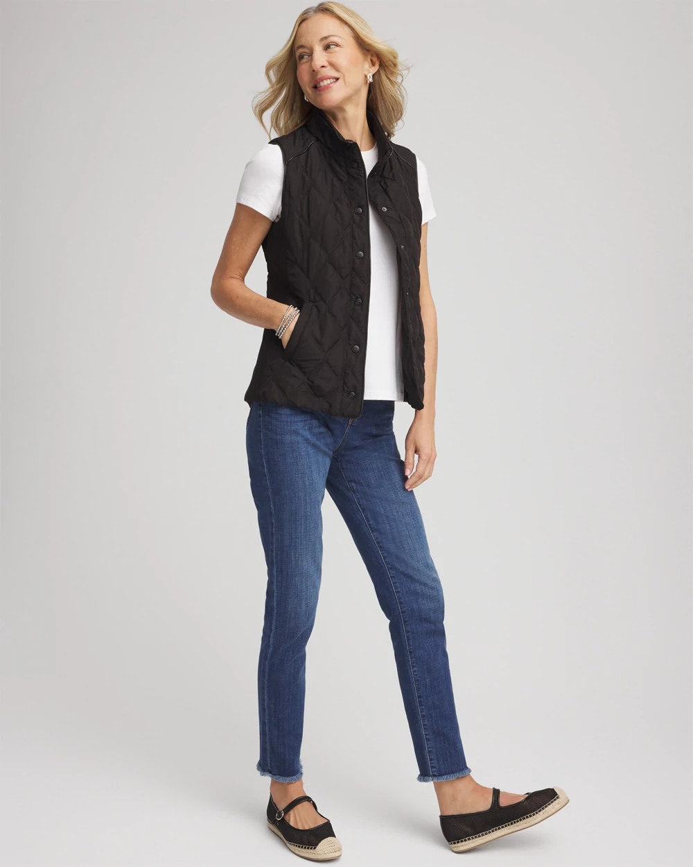 Chico's Rib Trim Quilted Vest