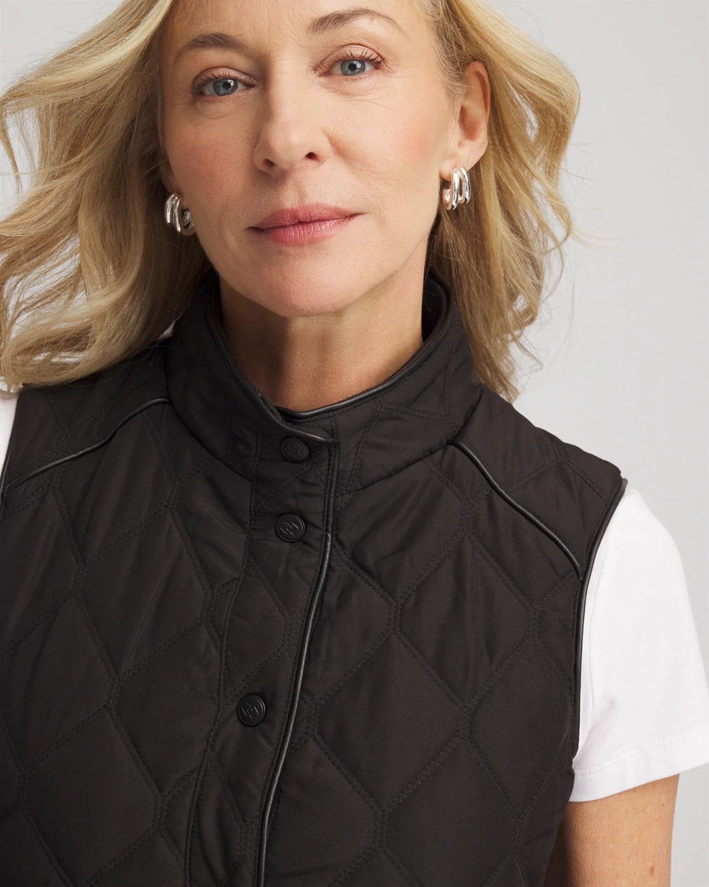 Chico's Rib Trim Quilted Vest