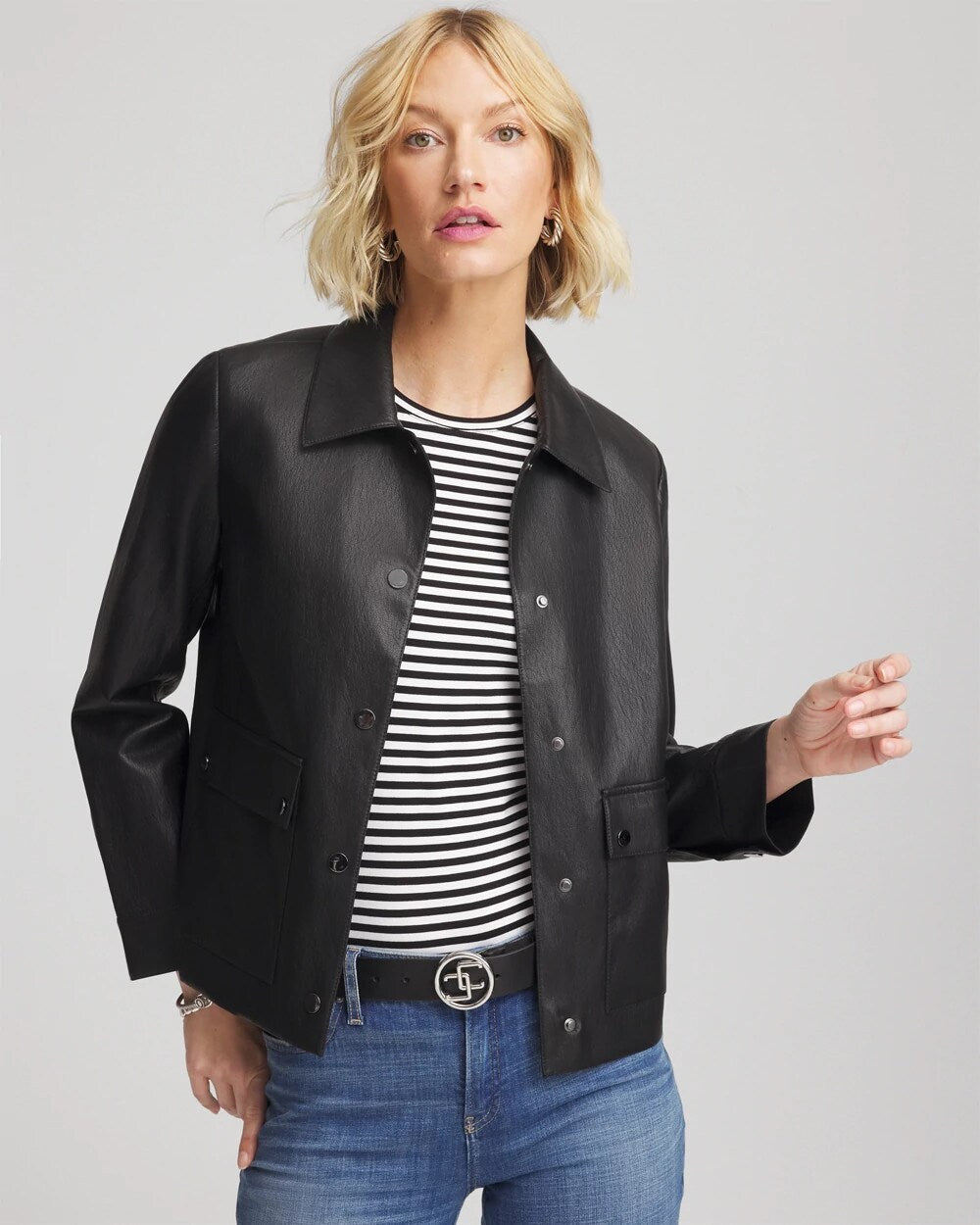 Chico's Snap Front Faux Leather Jacket