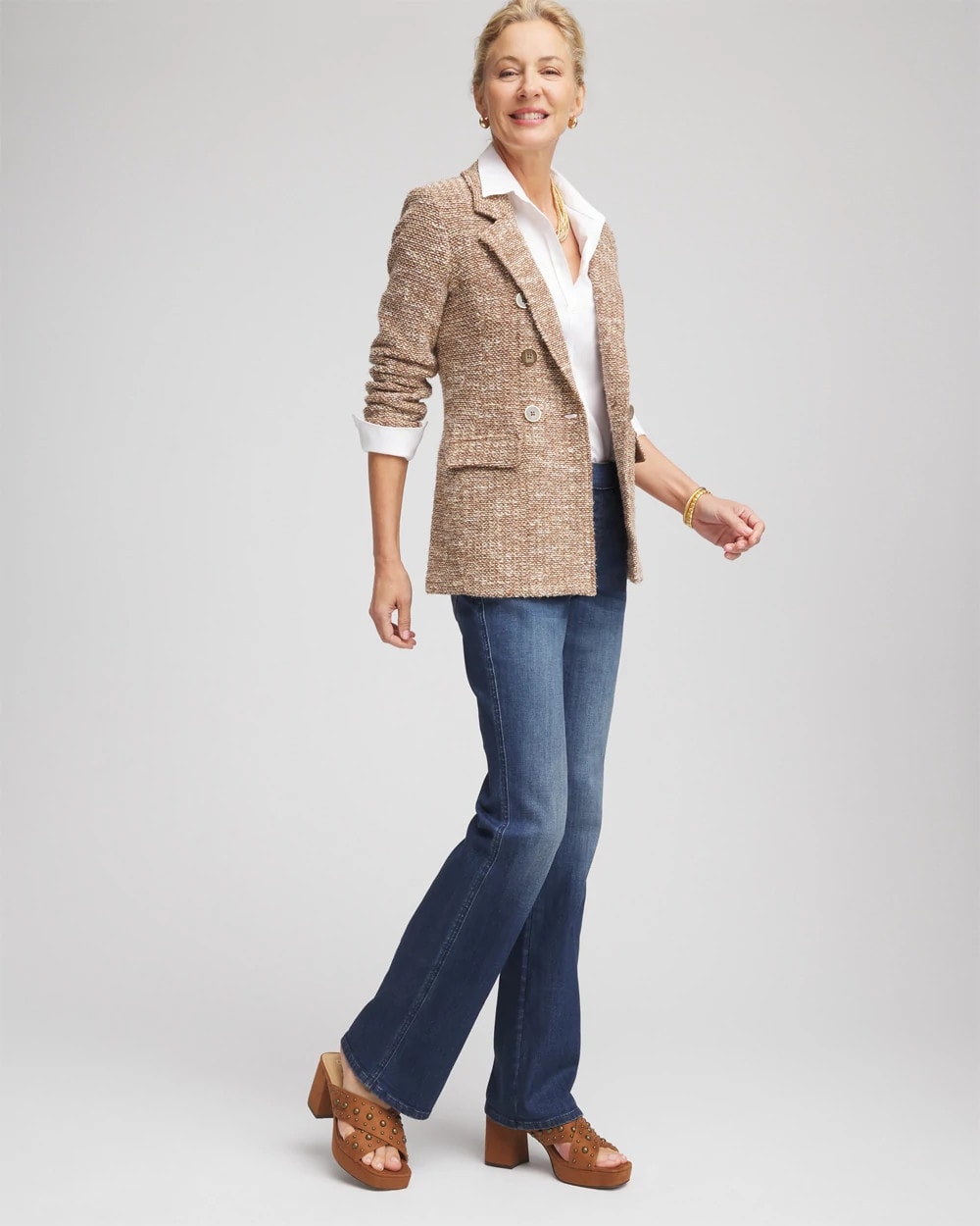 Chico's Tweed Double-Breasted Blazer