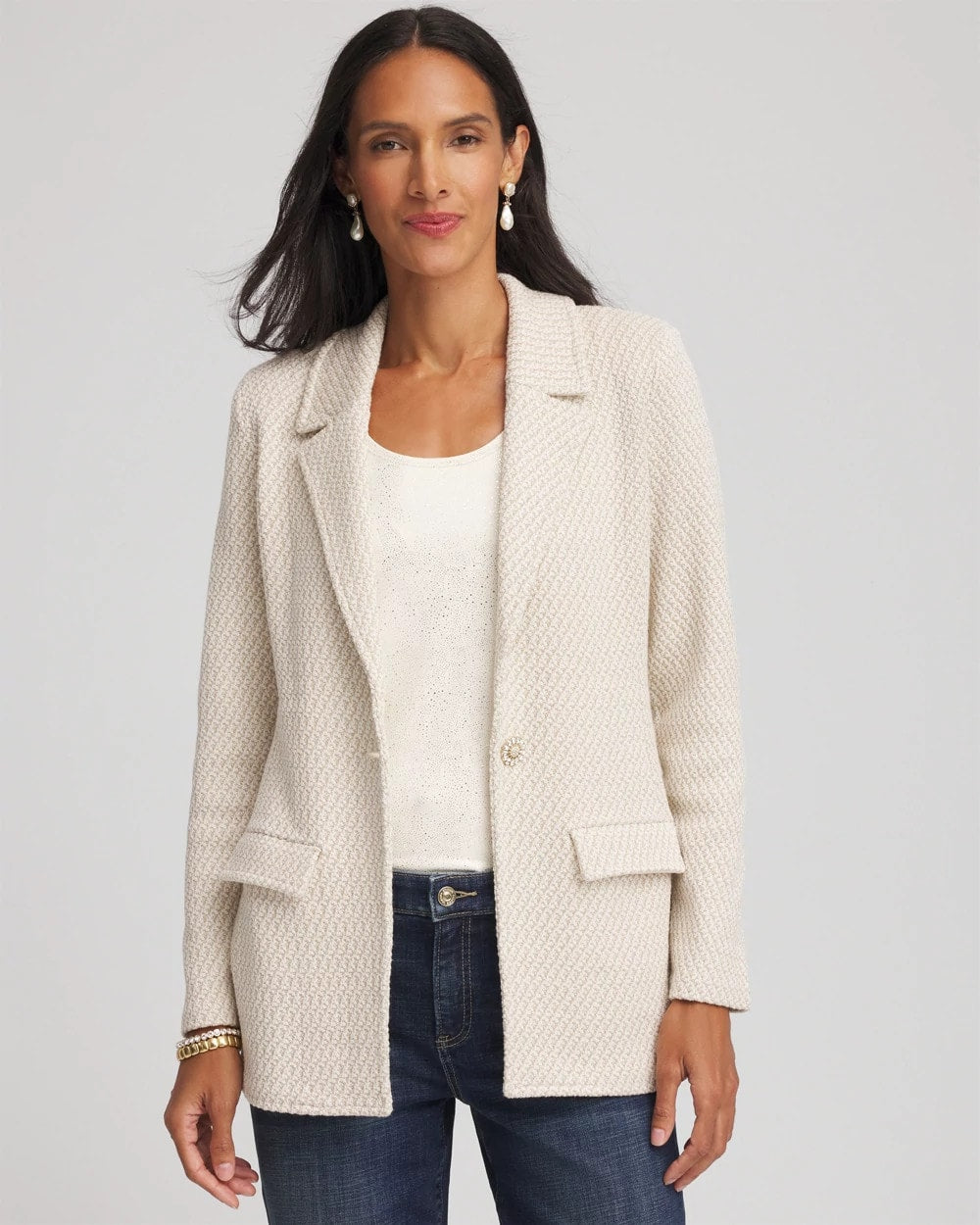 Chico's Metallic Rhinestone Sweater Blazer