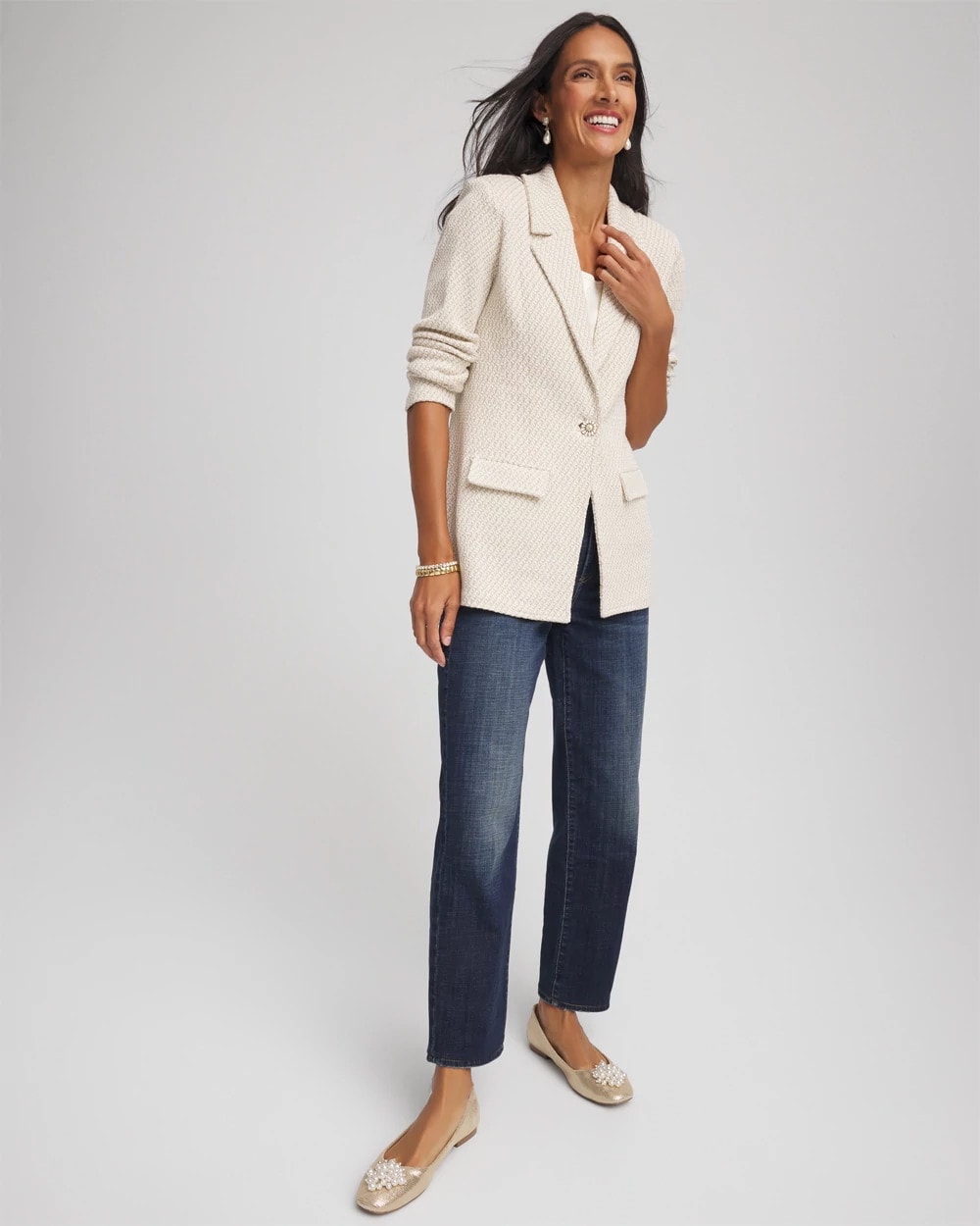 Chico's Metallic Rhinestone Sweater Blazer