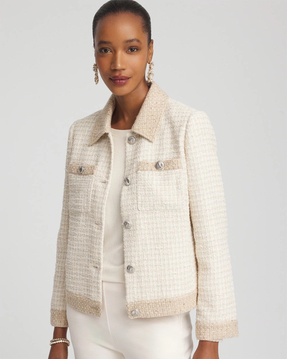 Chico's Tonal Neutral Tweed Jacket