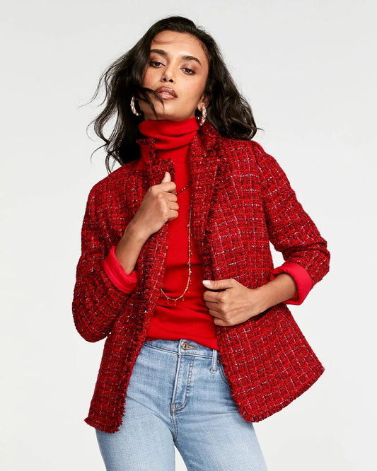 Chico's Red Tweed Sequins Blazer