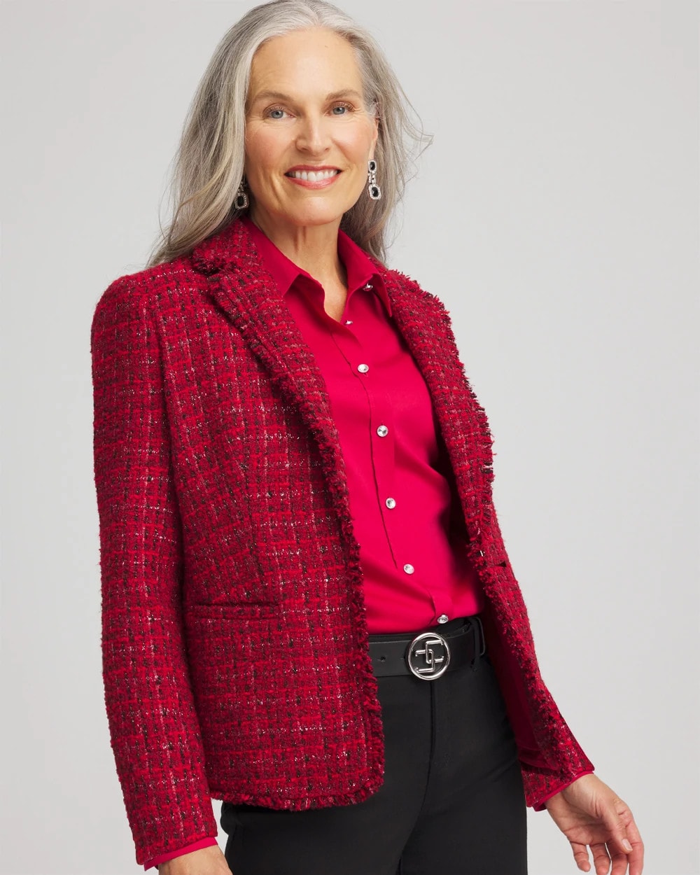Chico's Red Tweed Sequins Blazer