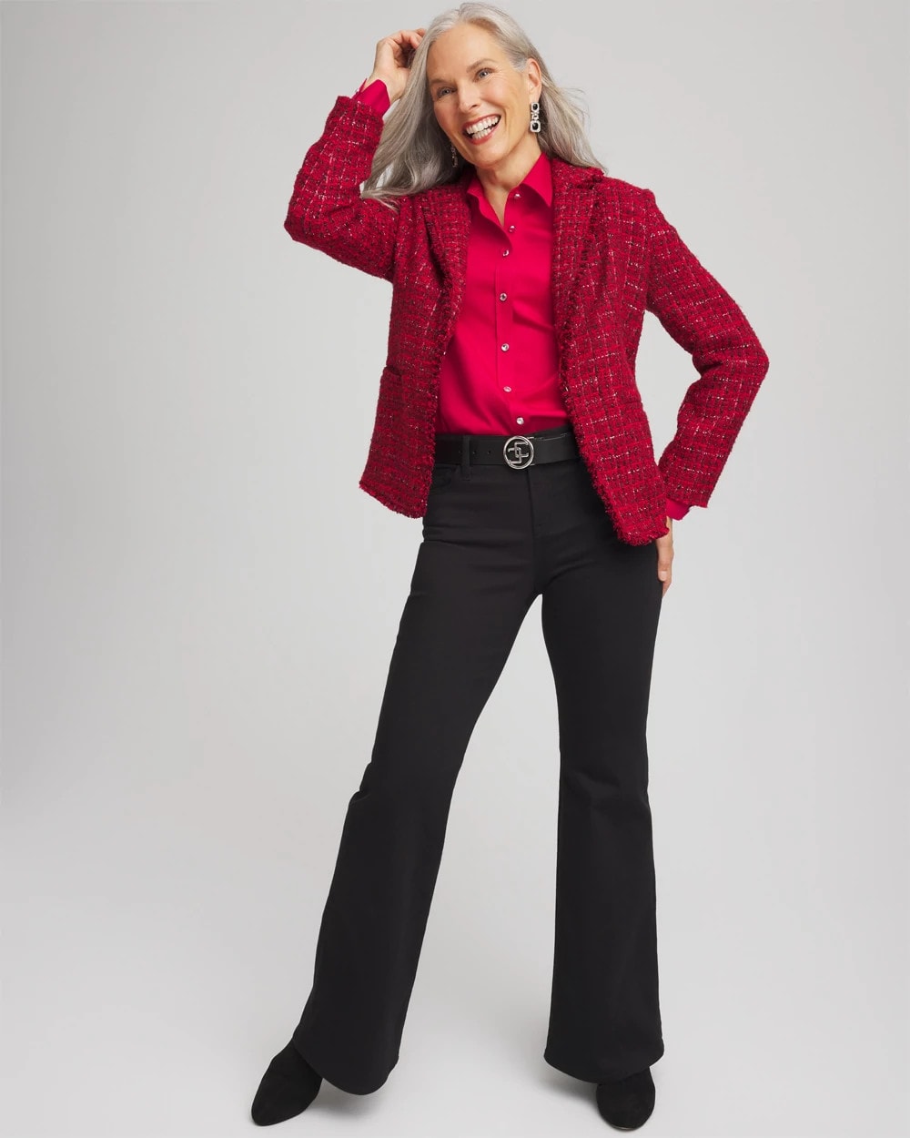 Chico's Red Tweed Sequins Blazer