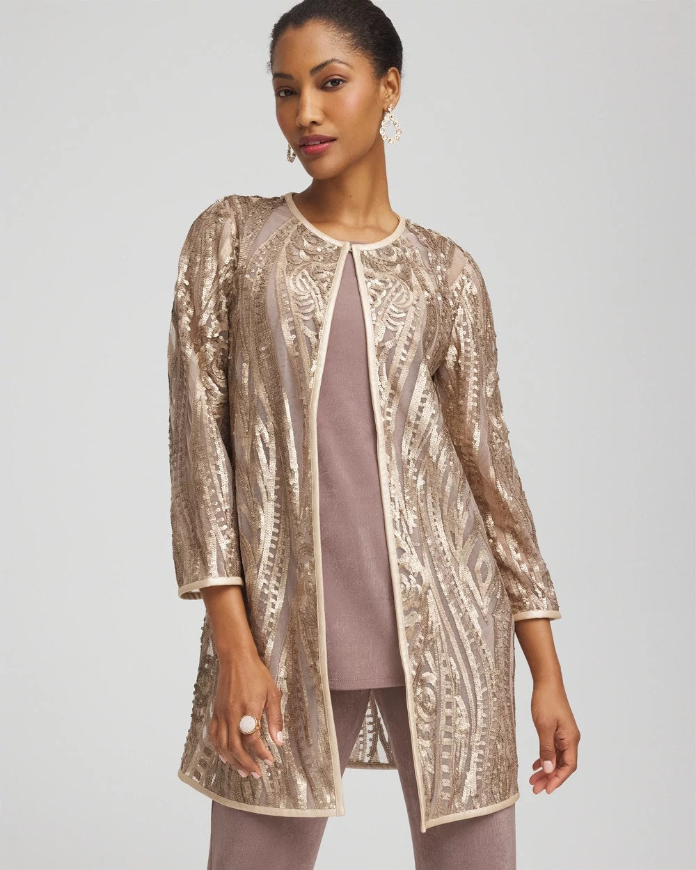 Chico's Travelers™ Collection Champagne Sequins Jacket