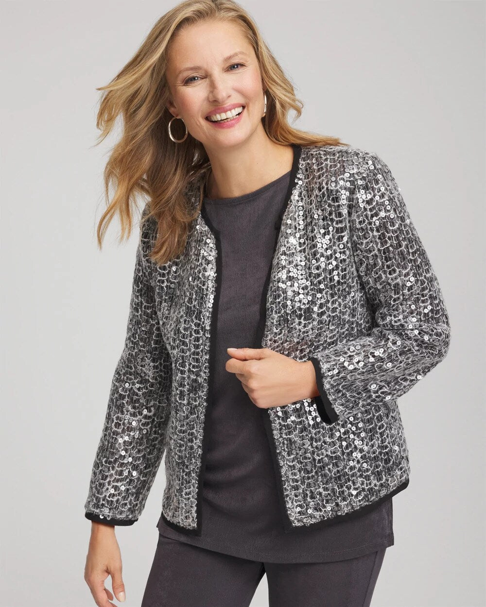 Chico's Travelers™ Collection Refined Sequins Netted Jacket
