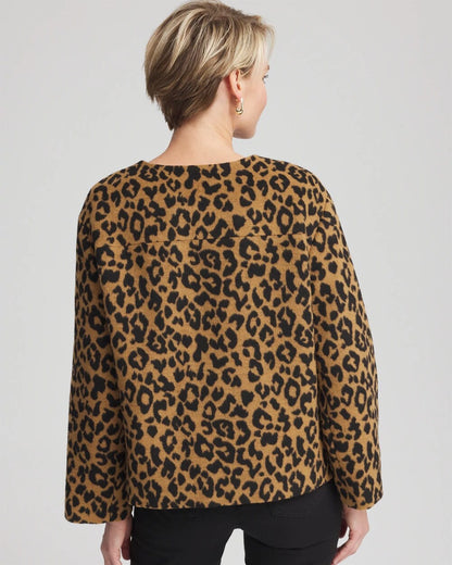 Chico's Fuzzy Collarless Animal Print Jacket