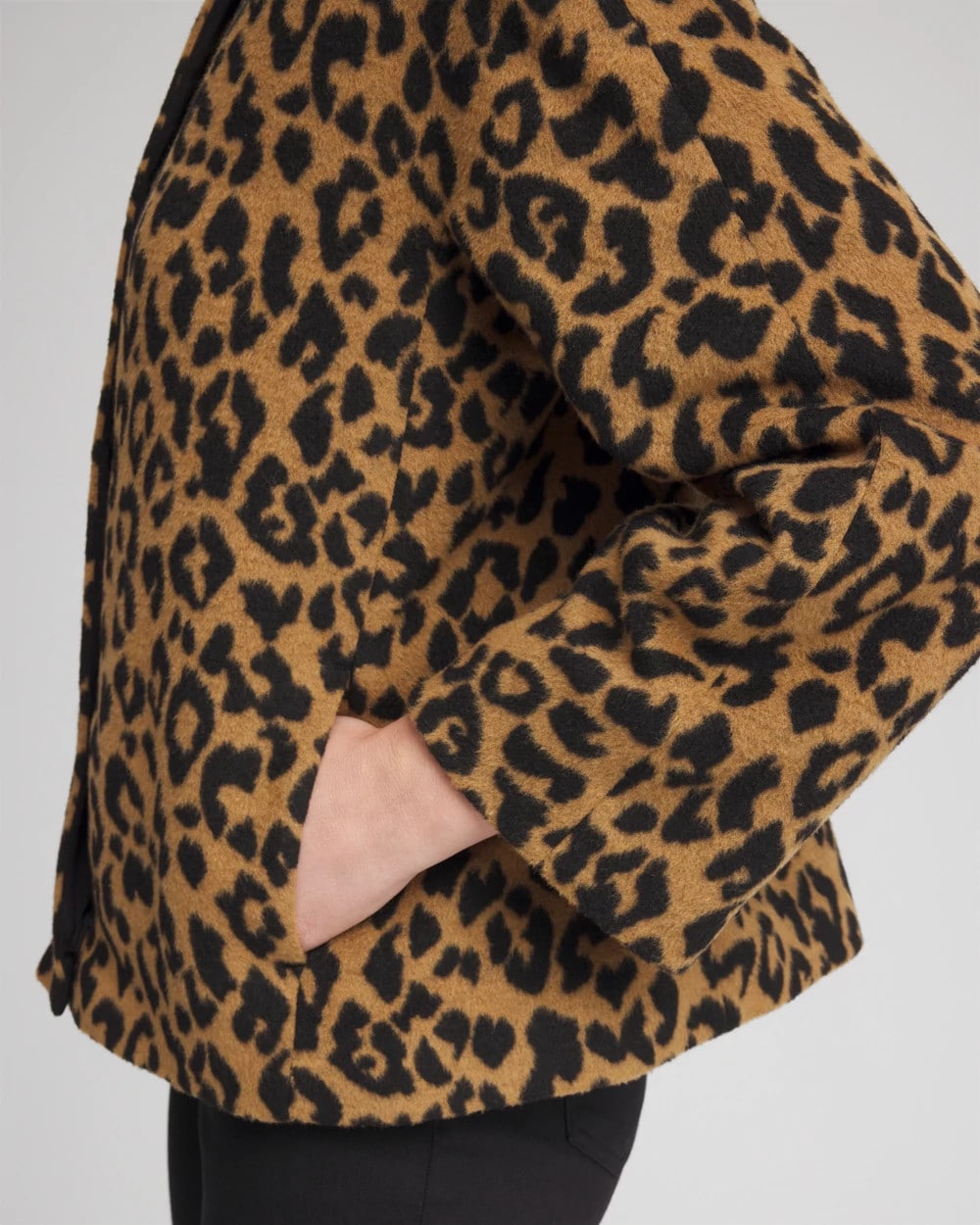 Chico's Fuzzy Collarless Animal Print Jacket