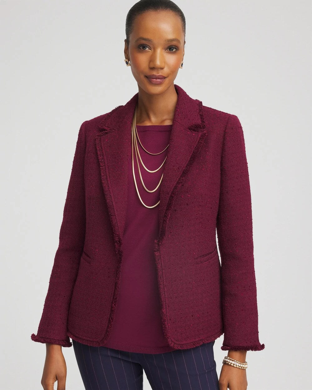 Chico's Tweed Fringe Blazer
