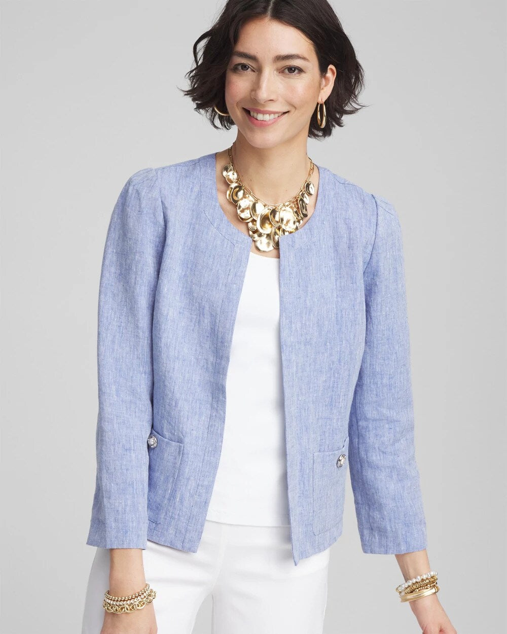 Chico's Collarless Linen Blazer