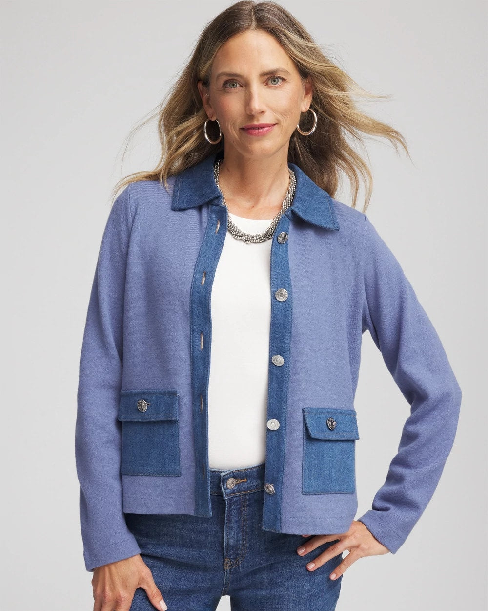 Chico's Denim Colorblock Marl Shirt Jacket