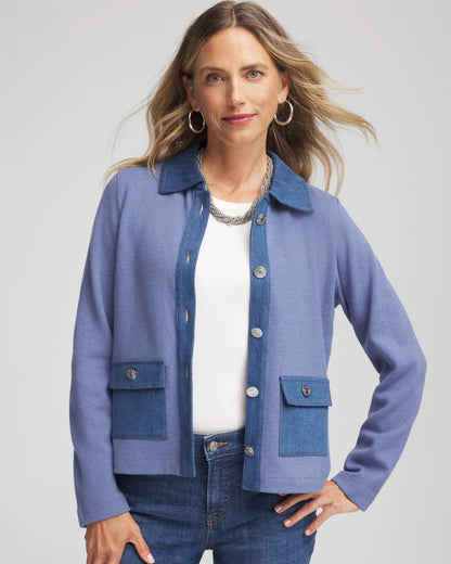 Chico's Denim Colorblock Marl Shirt Jacket