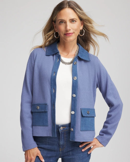 Chico's Denim Colorblock Marl Shirt Jacket