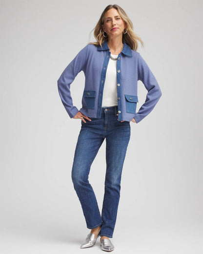 Chico's Denim Colorblock Marl Shirt Jacket