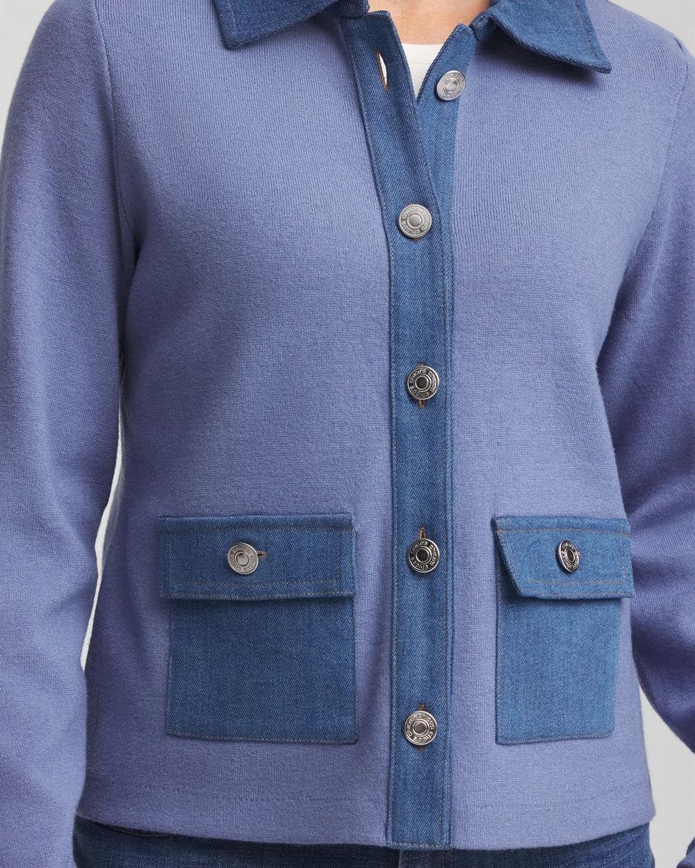 Chico's Denim Colorblock Marl Shirt Jacket