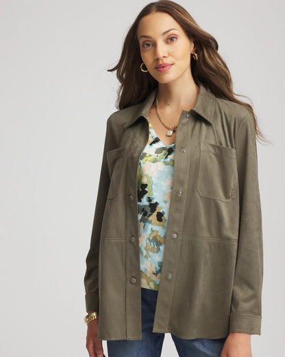 Chico's Suede Collared Long-Sleeved Shacket
