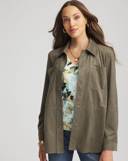 Chico's Suede Collared Long-Sleeved Shacket