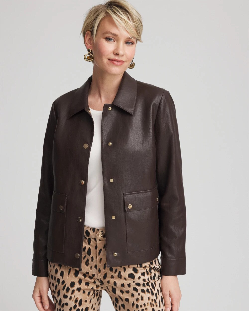 Chico's Snap Front Faux Leather Jacket