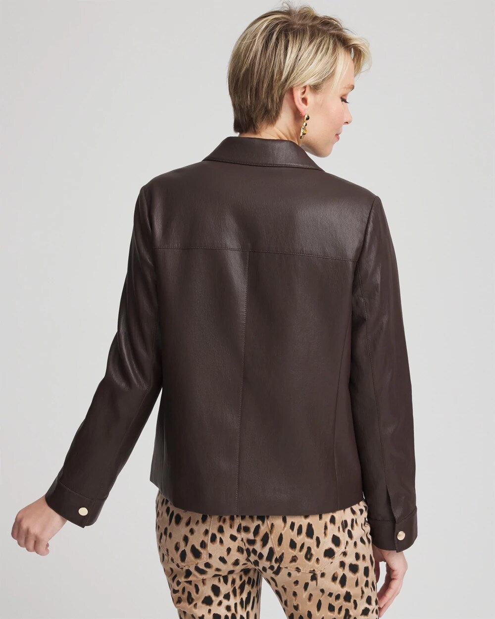 Chico's Snap Front Faux Leather Jacket