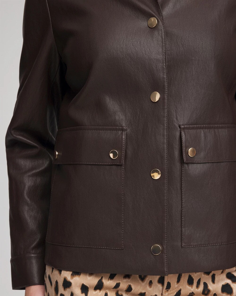 Chico's Snap Front Faux Leather Jacket