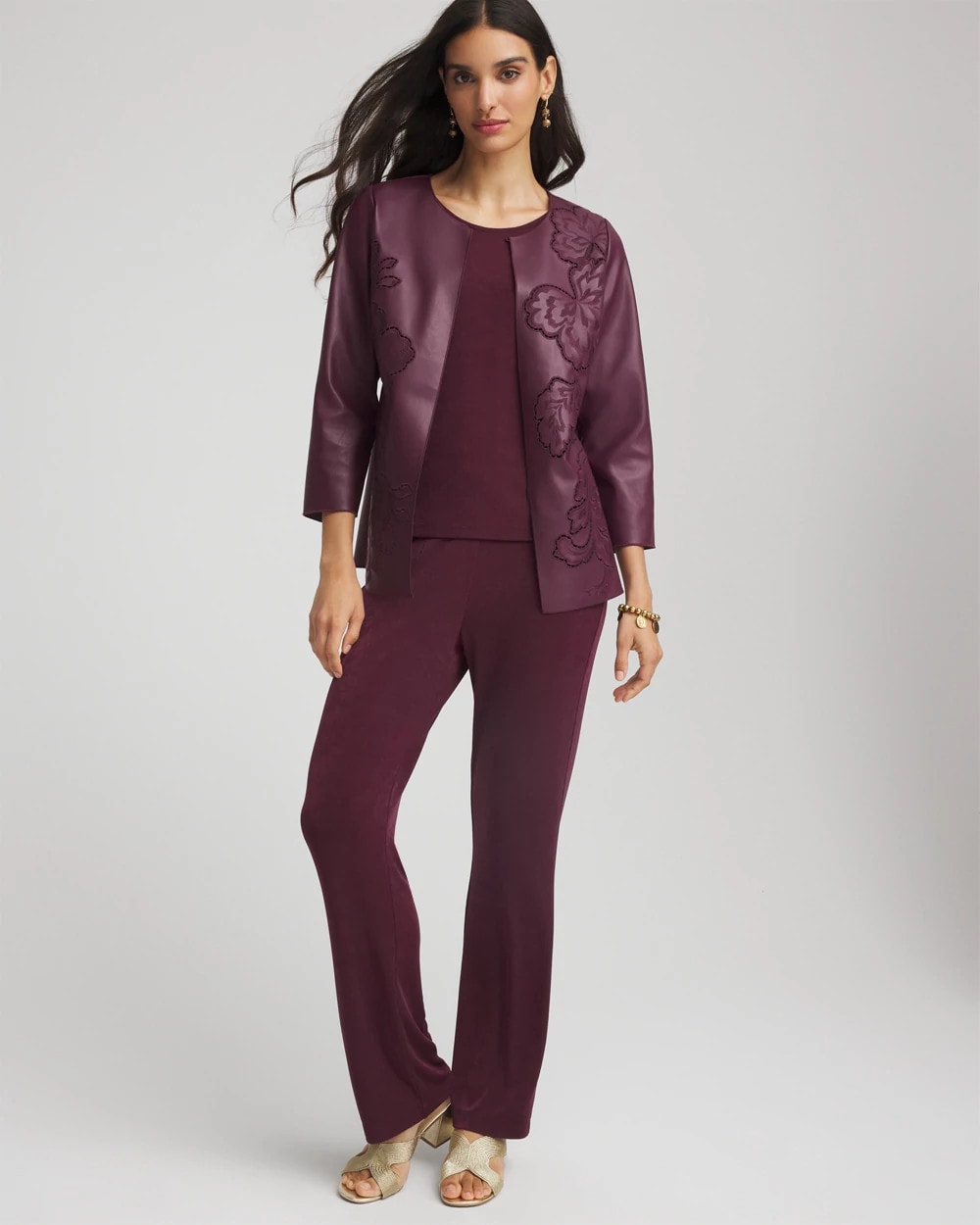 Chico's Travelers™ Collection Faux Leather Embroidered Jacket