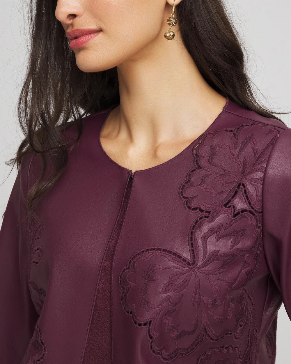 Chico's Travelers™ Collection Faux Leather Embroidered Jacket